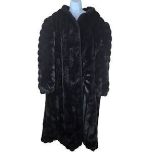 Vintage 50s 60s Luxurious Black XL Faux Fur Coat Mob Wife NEW With Flaws